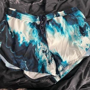 Blue and Black Abstract Swim Shorts